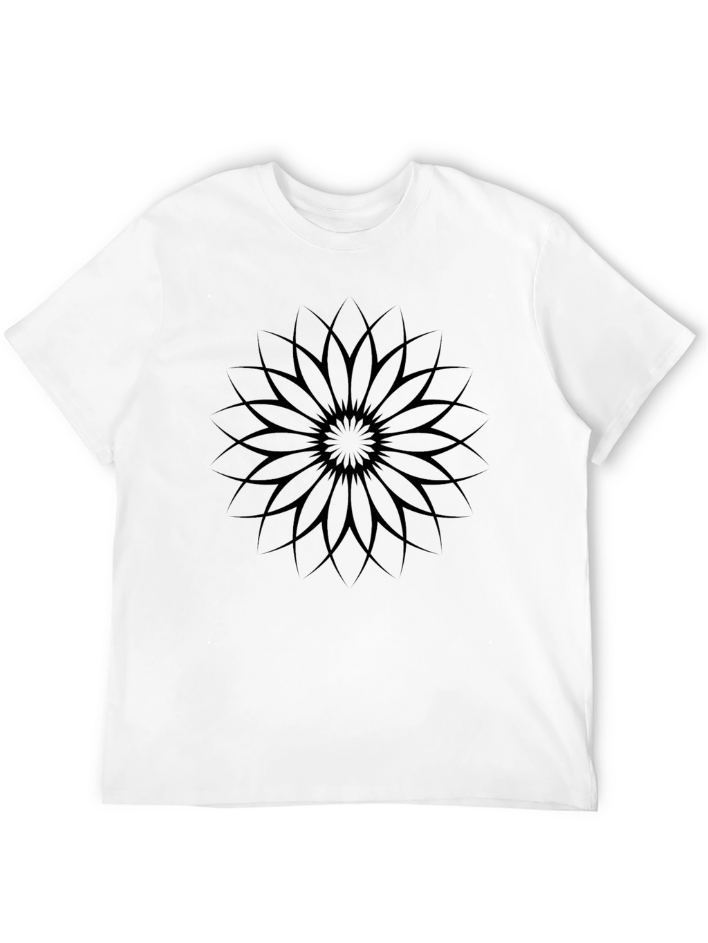 Black Graphic Tee - Geometric Flower Design
