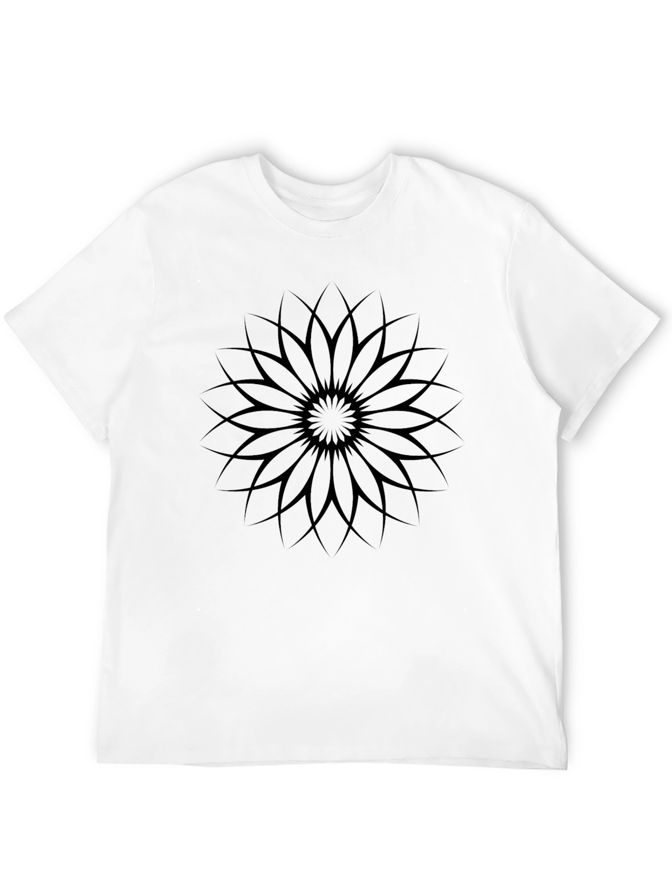 Black Graphic Tee - Geometric Flower Design