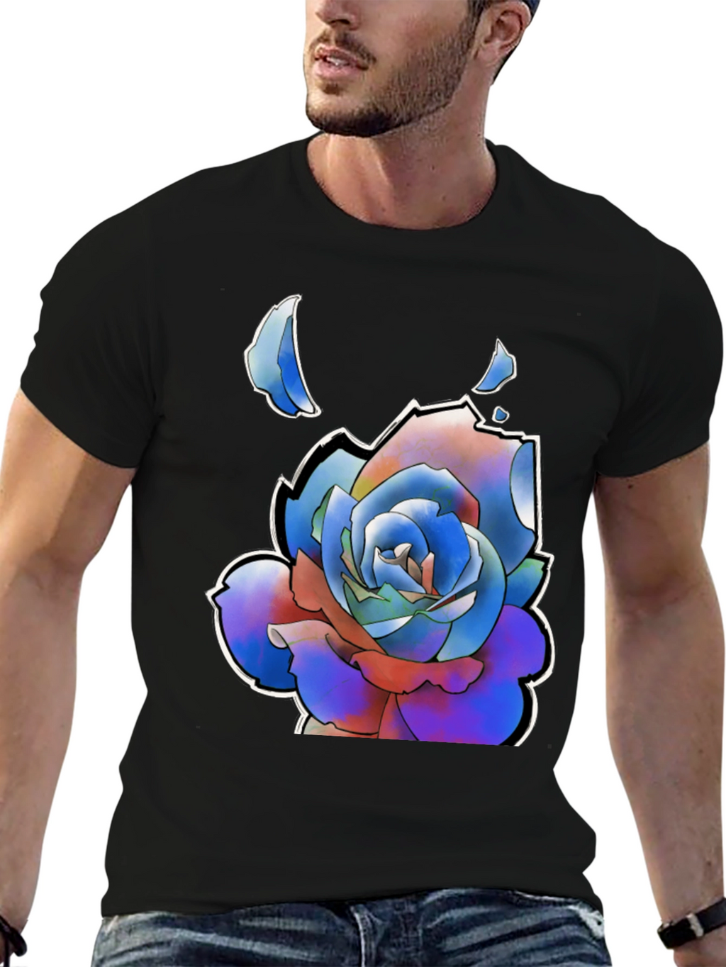 Abstract Rose Graphic Tee - Stylish Black T-Shirt