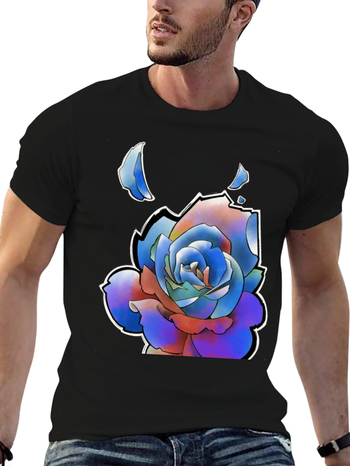 Abstract Rose Graphic Tee - Stylish Black T-Shirt