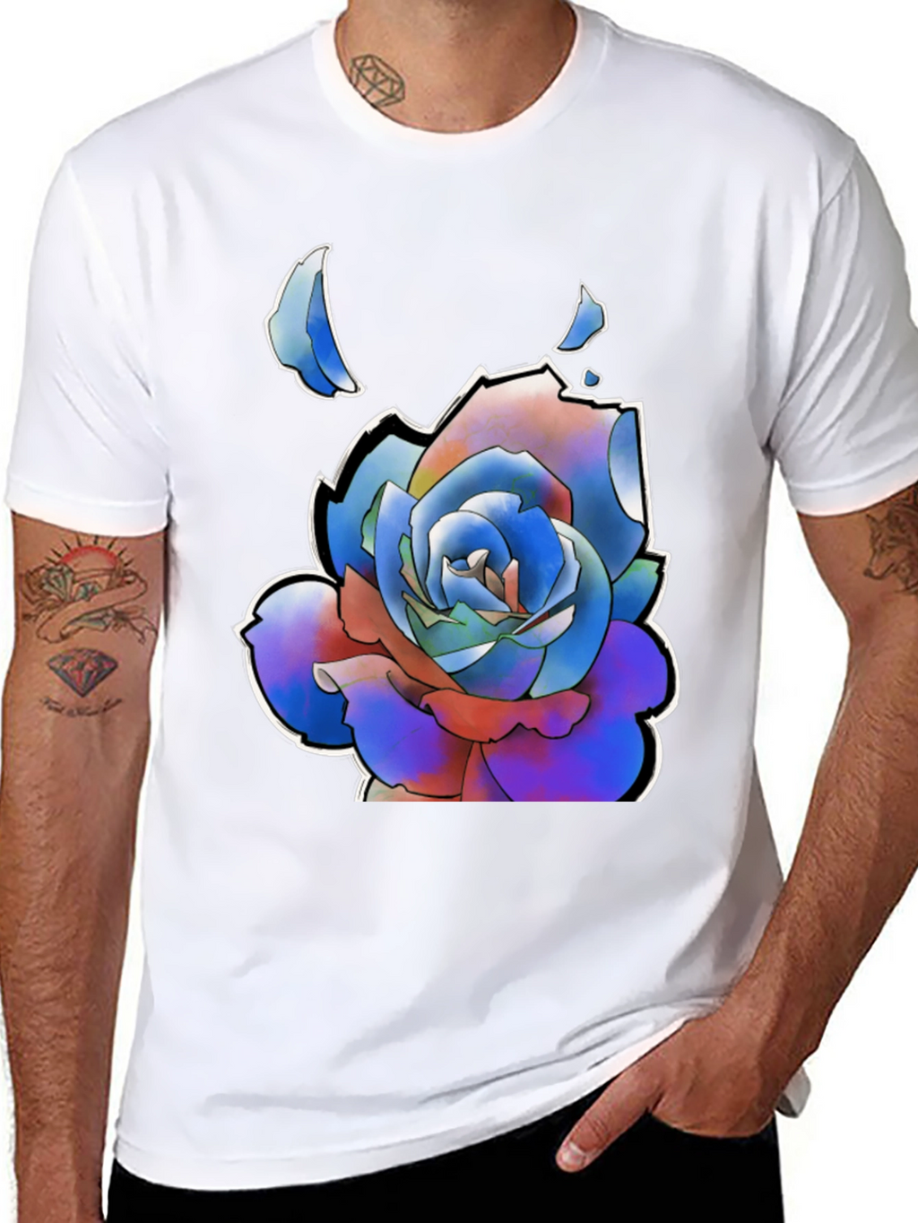 Abstract Rose Graphic Tee - Stylish Black T-Shirt