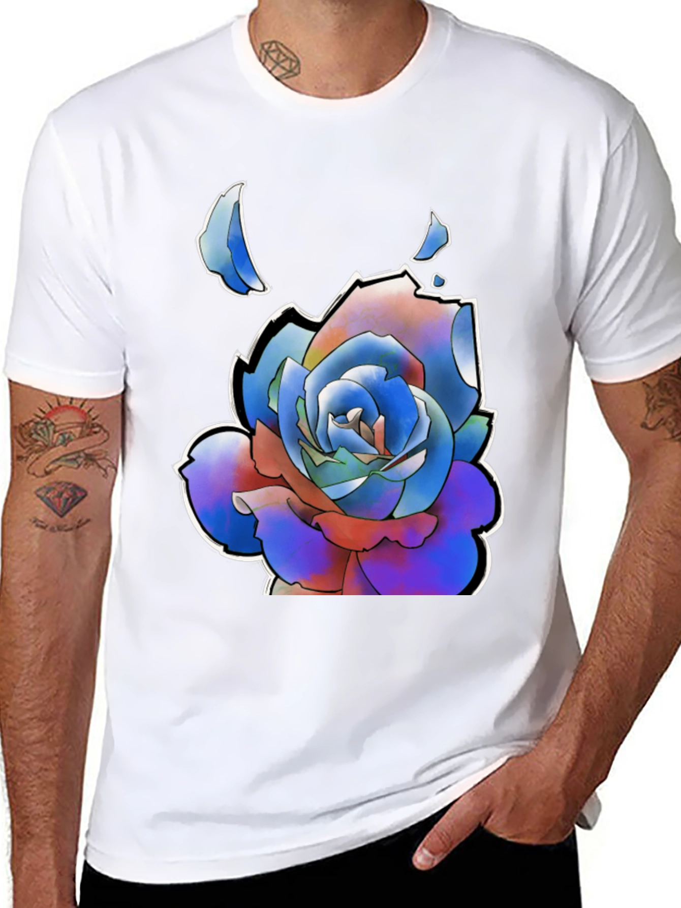 Abstract Rose Graphic Tee - Stylish Black T-Shirt