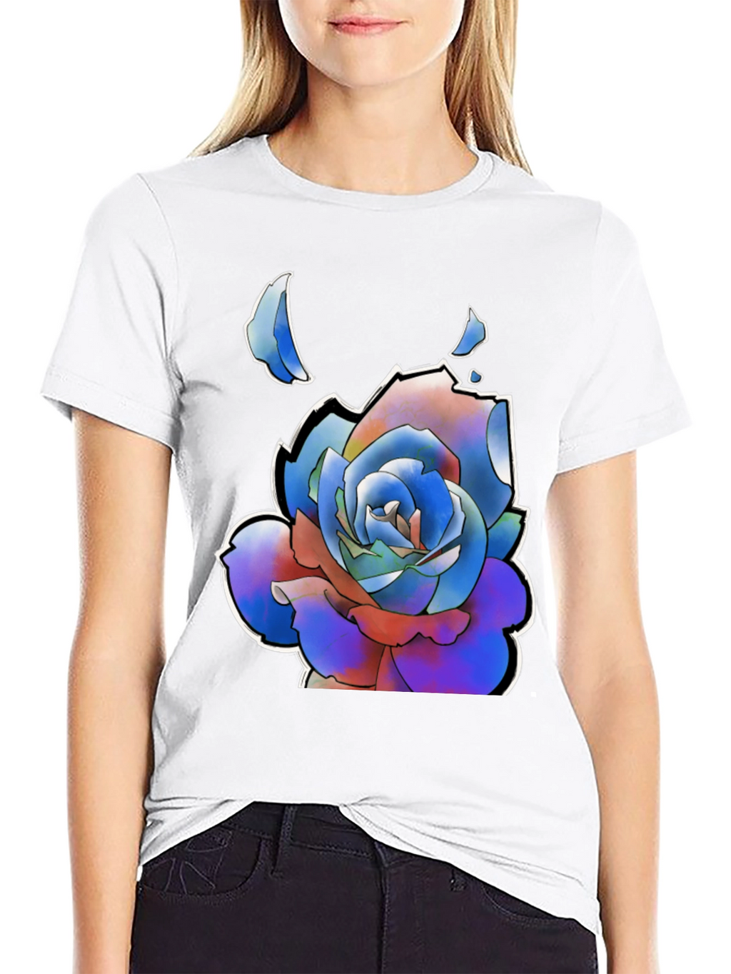 Abstract Rose Graphic Tee - Stylish Black T-Shirt