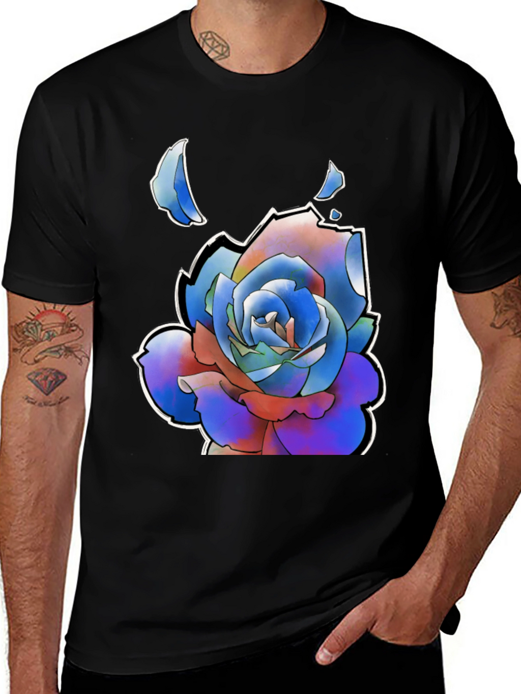 Abstract Rose Graphic Tee - Stylish Black T-Shirt