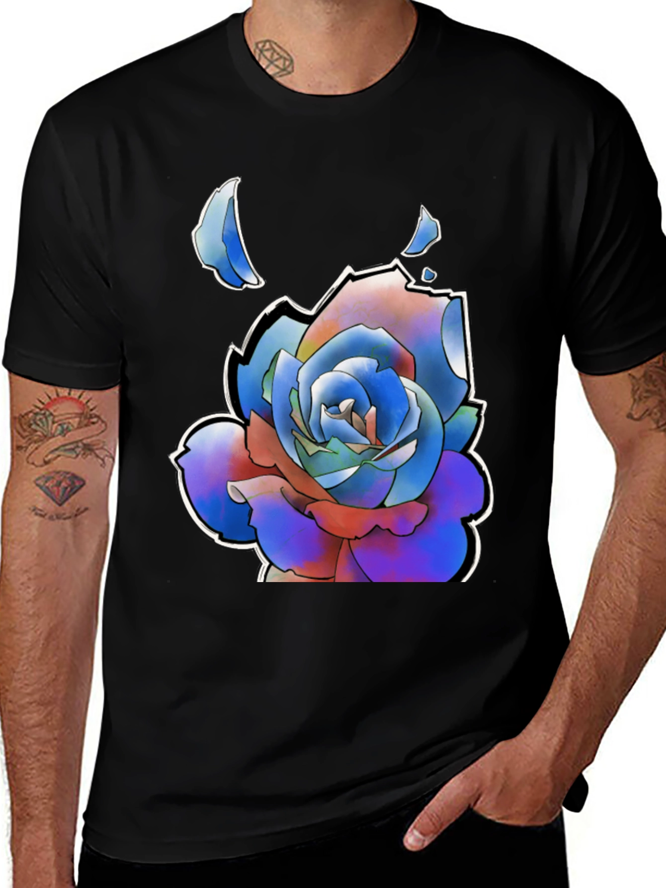 Abstract Rose Graphic Tee - Stylish Black T-Shirt