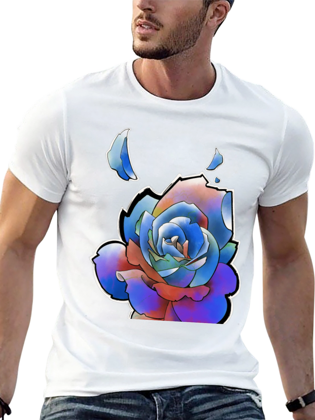 Abstract Rose Graphic Tee - Stylish Black T-Shirt