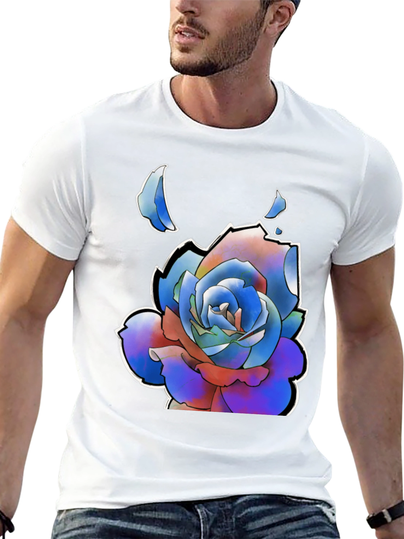 Abstract Rose Graphic Tee - Stylish Black T-Shirt