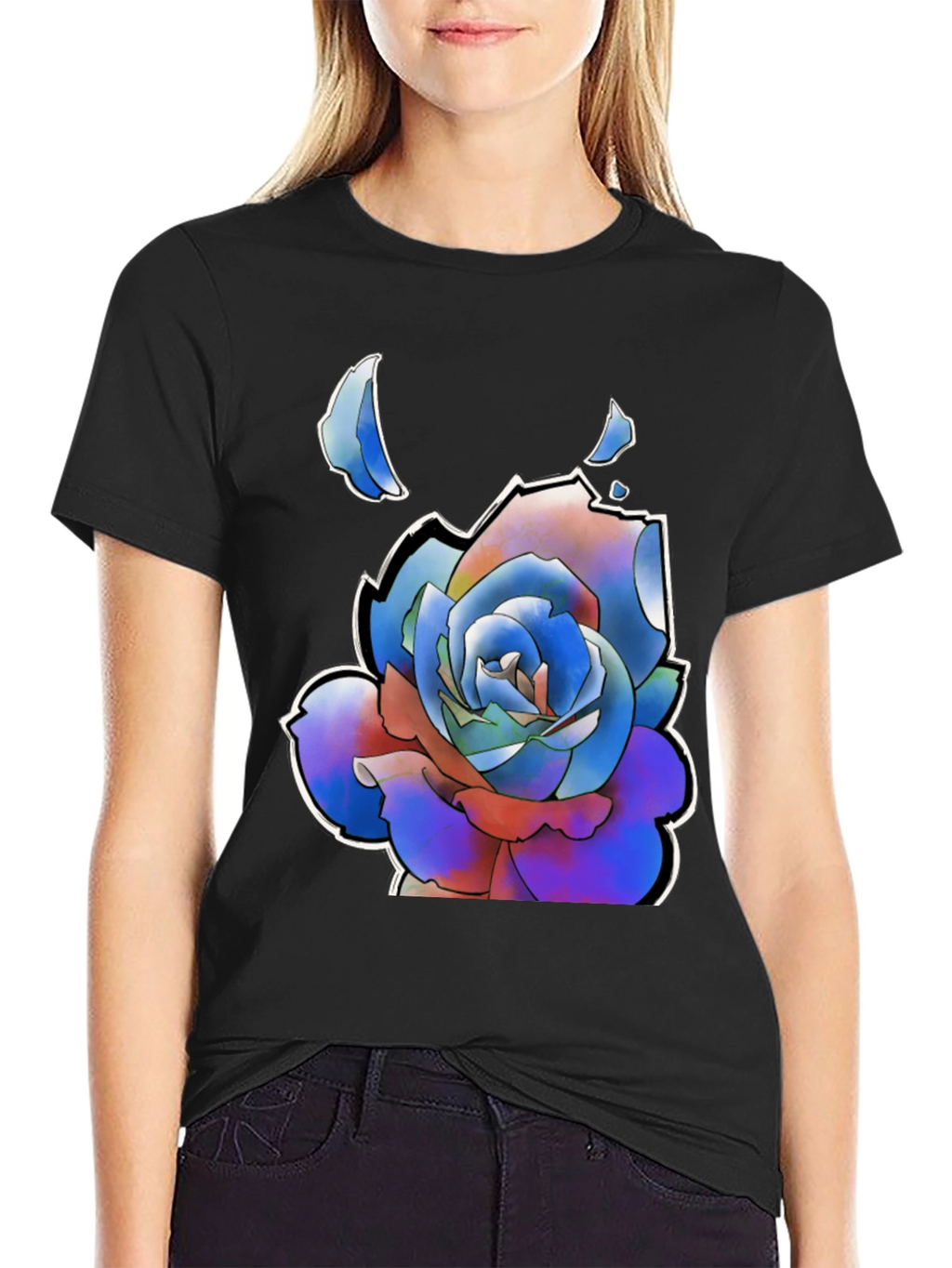 Abstract Rose Graphic Tee - Stylish Black T-Shirt