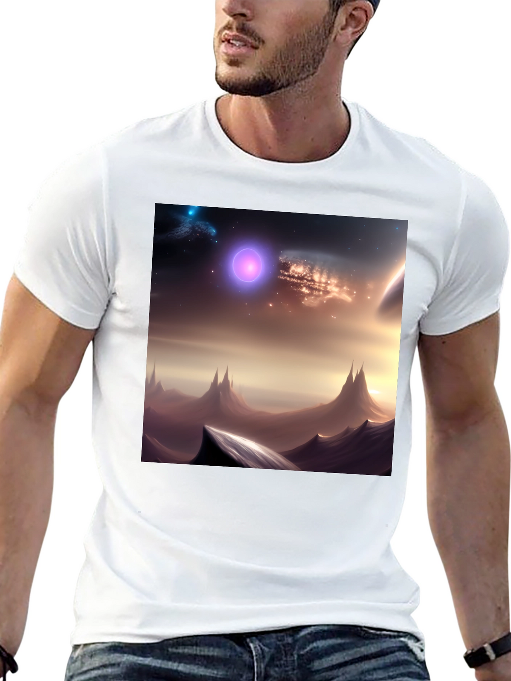 Galaxy Scene Graphic Black T-Shirt