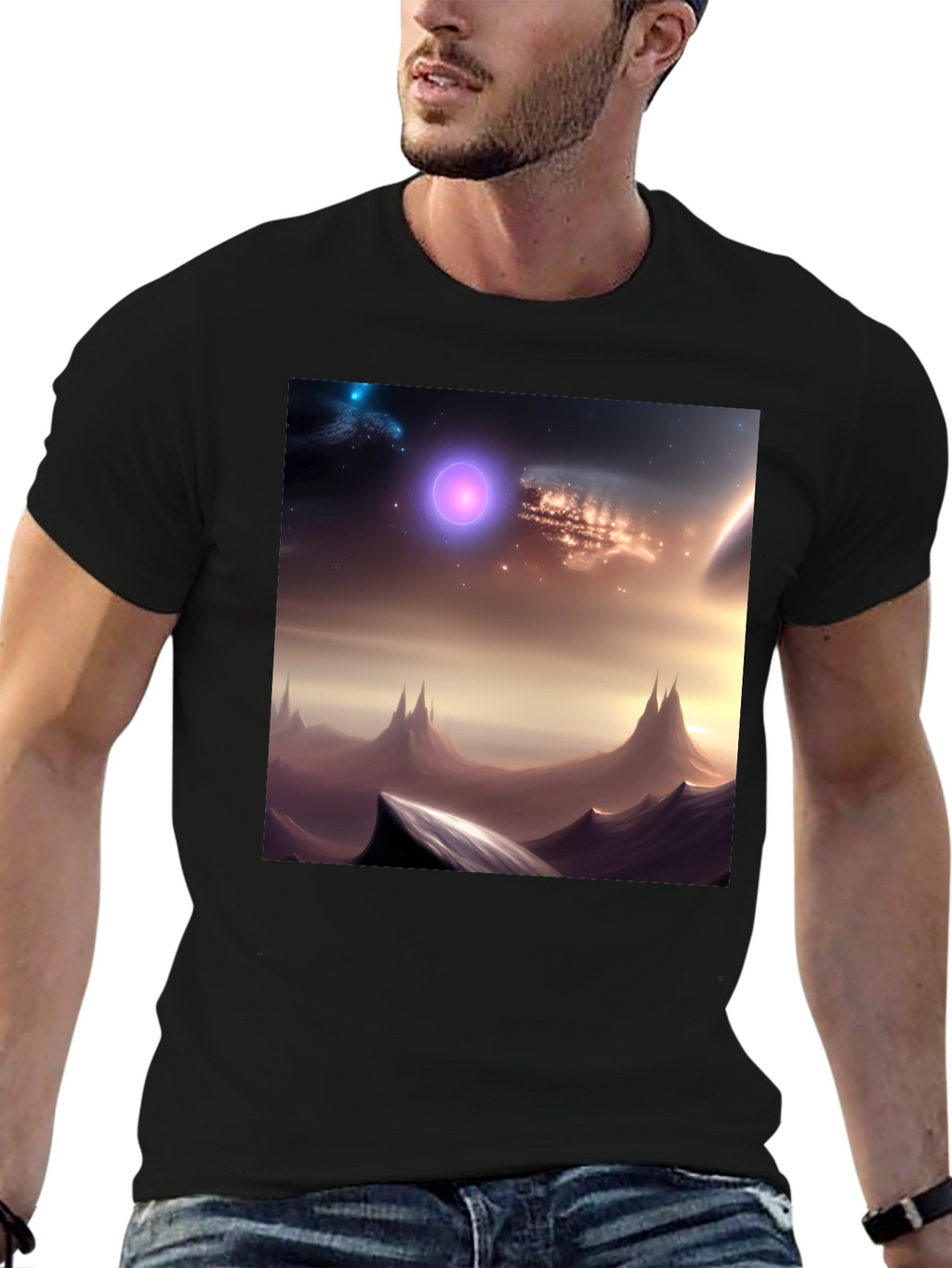 Galaxy Scene Graphic Black T-Shirt