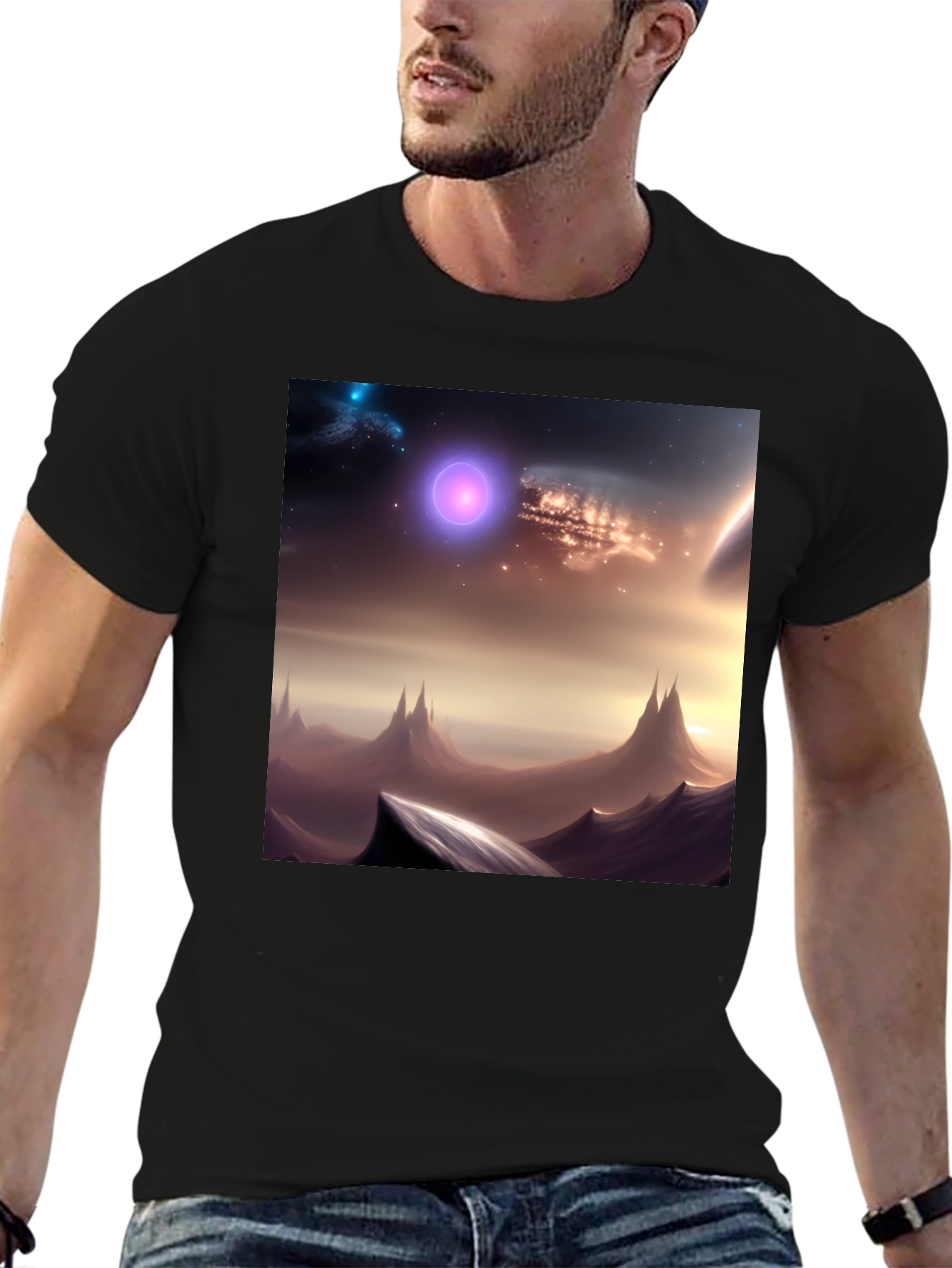 Galaxy Scene Graphic Black T-Shirt