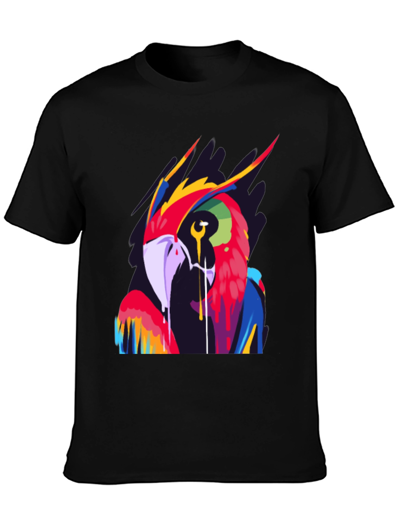 Vivid Parrot Graphic Tee - Stylish Mens Black T-Shirt