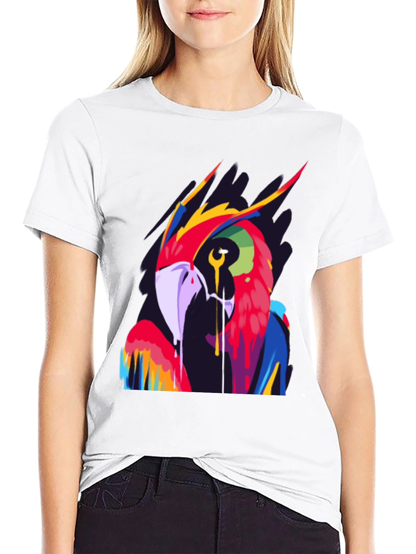 Vivid Parrot Graphic Tee - Stylish Mens Black T-Shirt