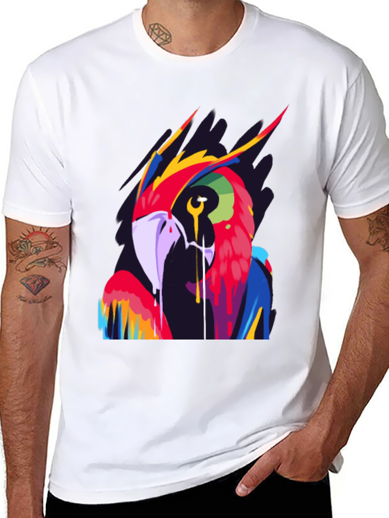 Vivid Parrot Graphic Tee - Stylish Mens Black T-Shirt