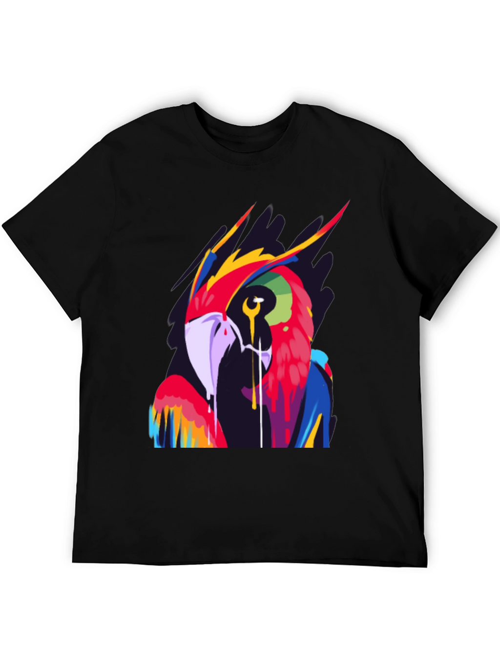 Vivid Parrot Graphic Tee - Stylish Mens Black T-Shirt