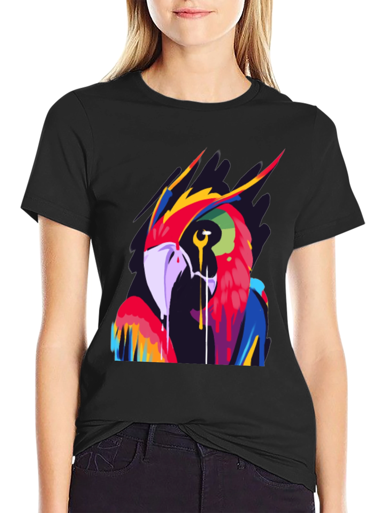Vivid Parrot Graphic Tee - Stylish Mens Black T-Shirt