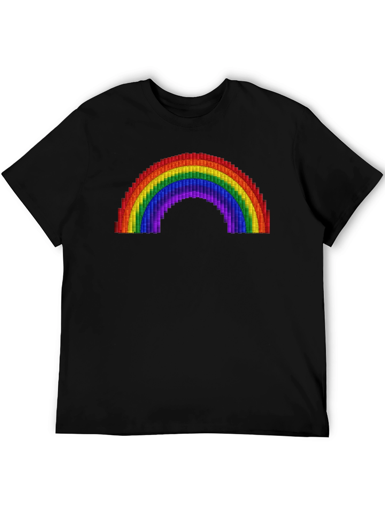 Pixel Rainbow Graphic Tee - Black Cotton Comfort