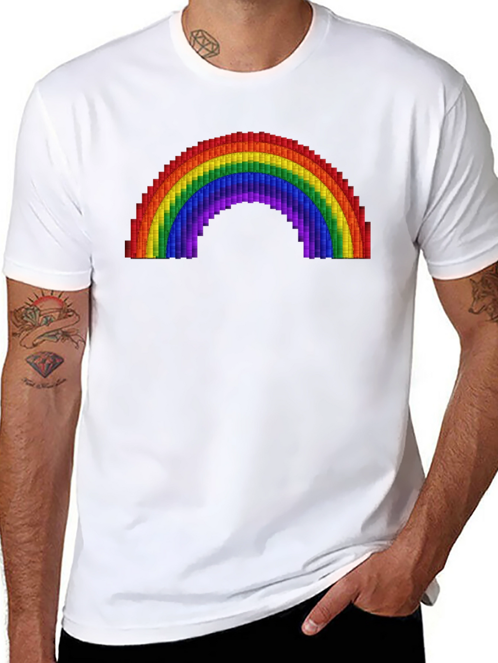 Pixel Rainbow Graphic Tee - Black Cotton Comfort