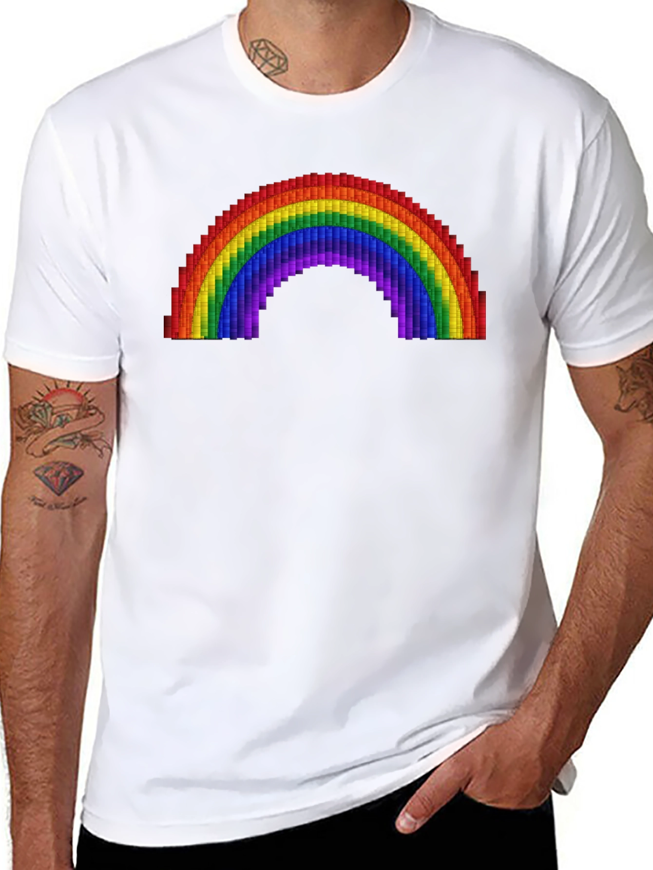Pixel Rainbow Graphic Tee - Black Cotton Comfort