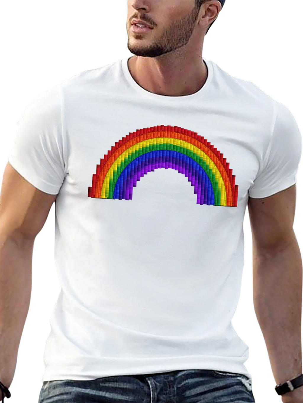 Pixel Rainbow Graphic Tee - Black Cotton Comfort