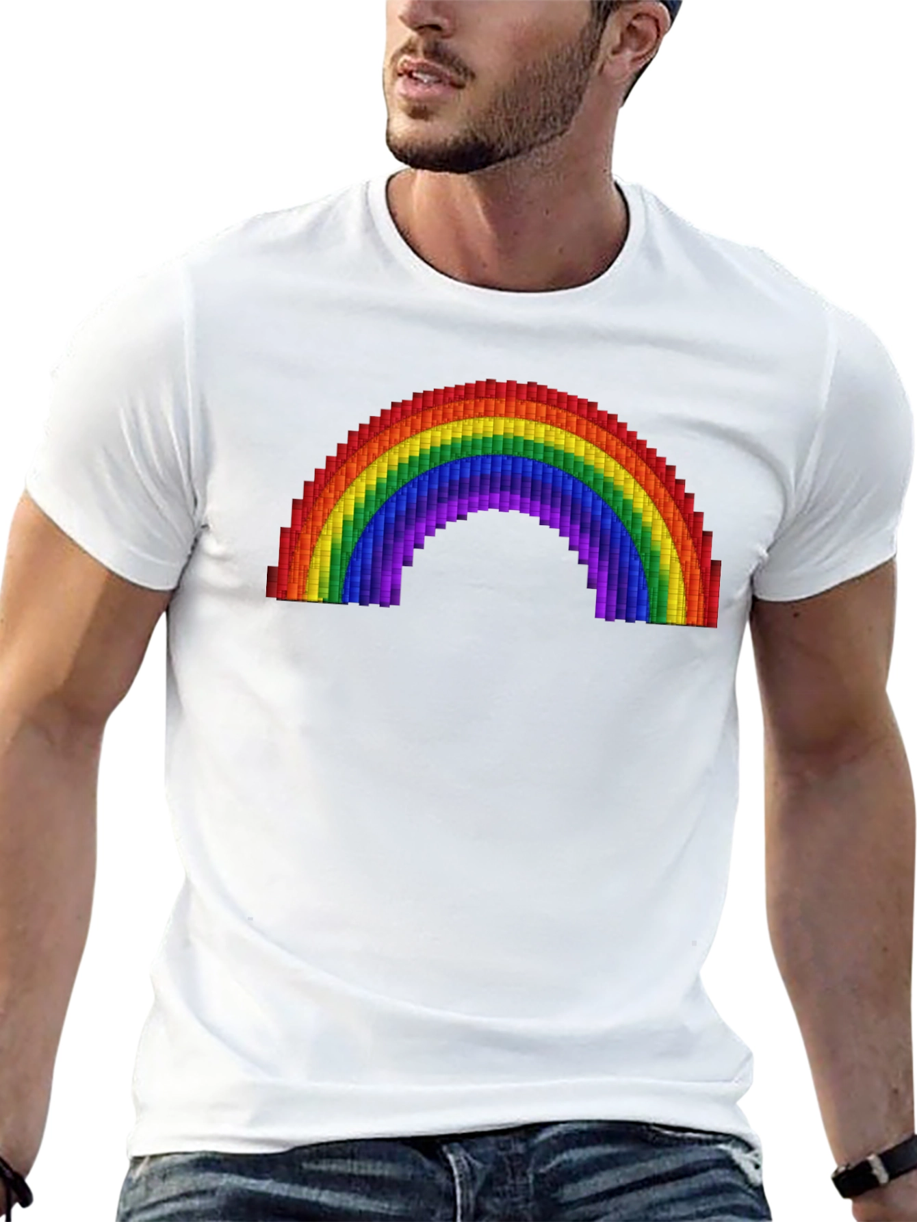 Pixel Rainbow Graphic Tee - Black Cotton Comfort