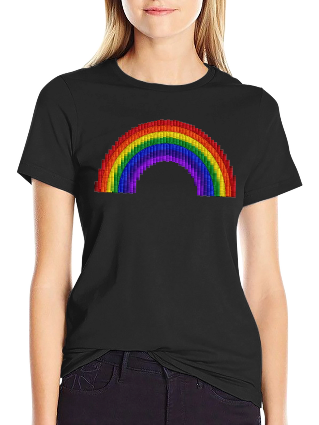 Pixel Rainbow Graphic Tee - Black Cotton Comfort