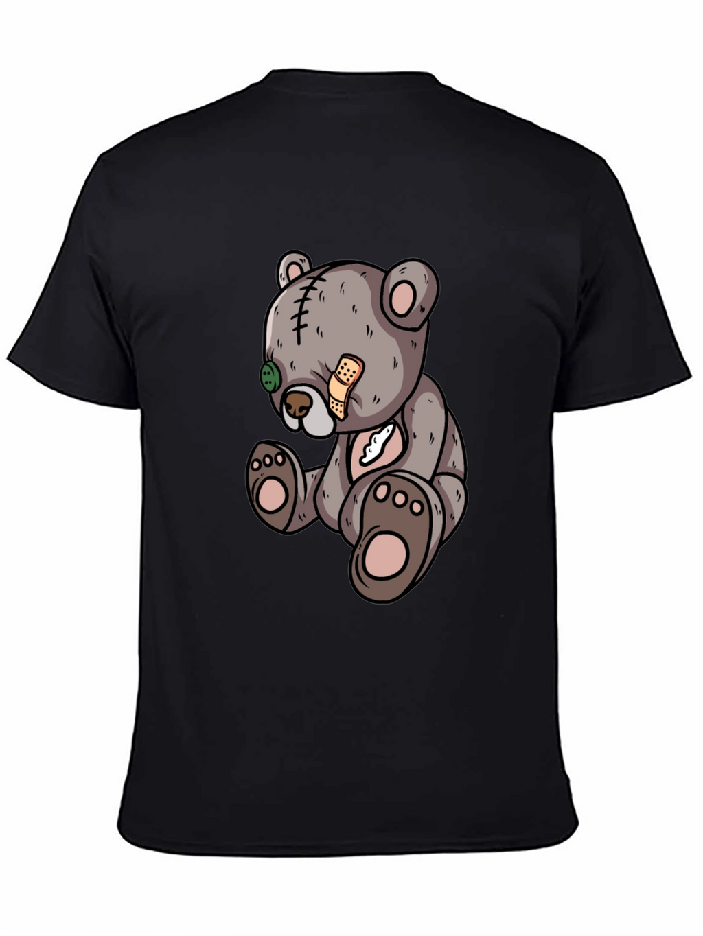 Cartoon Teddy Bear Graphic Black T-Shirt