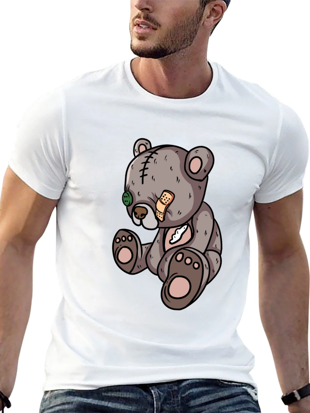 Cartoon Teddy Bear Graphic Black T-Shirt