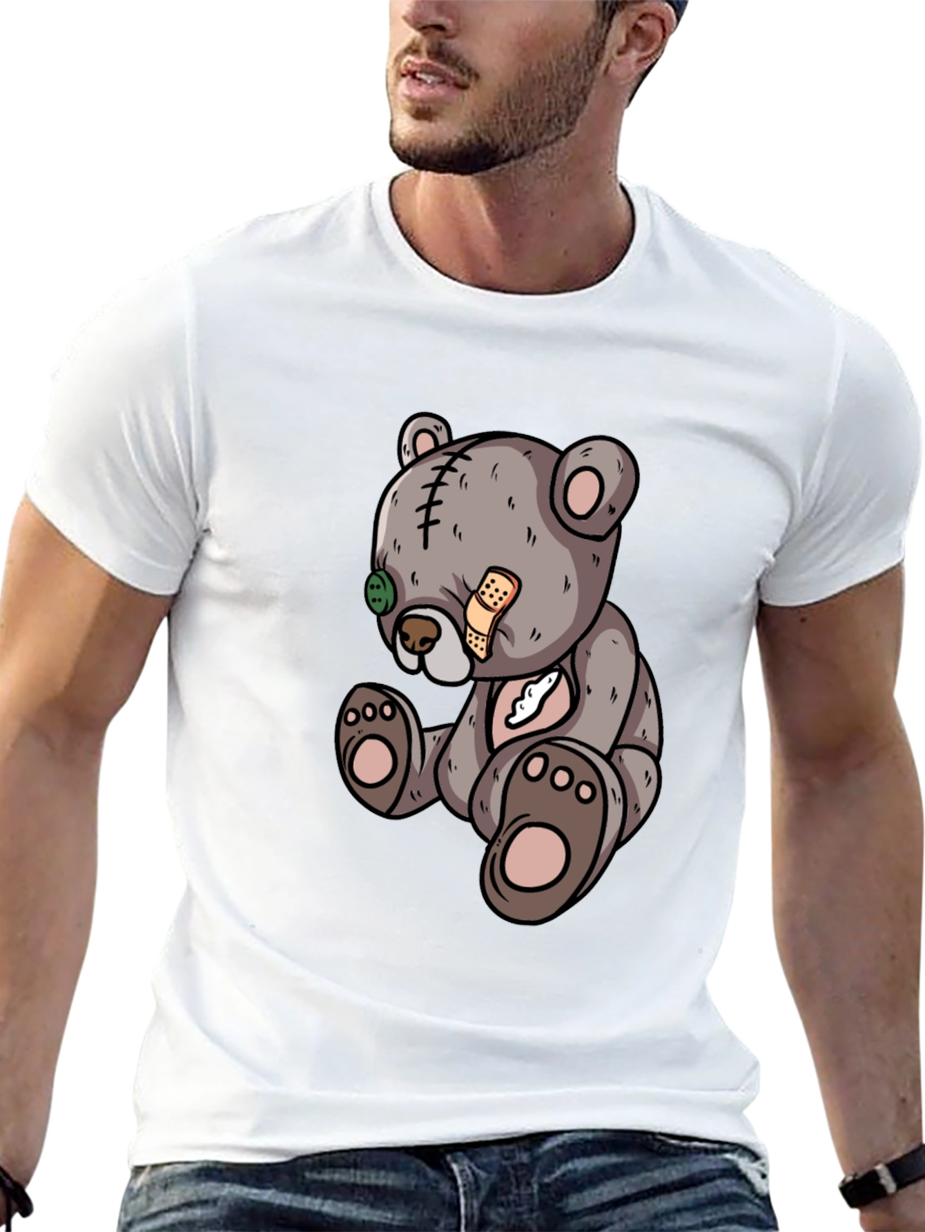 Cartoon Teddy Bear Graphic Black T-Shirt