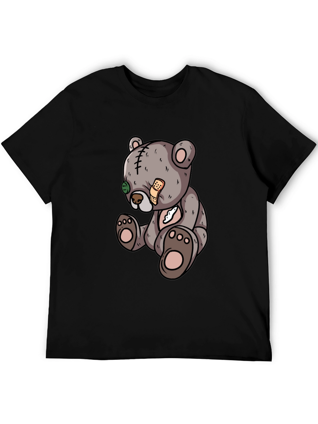 Cartoon Teddy Bear Graphic Black T-Shirt