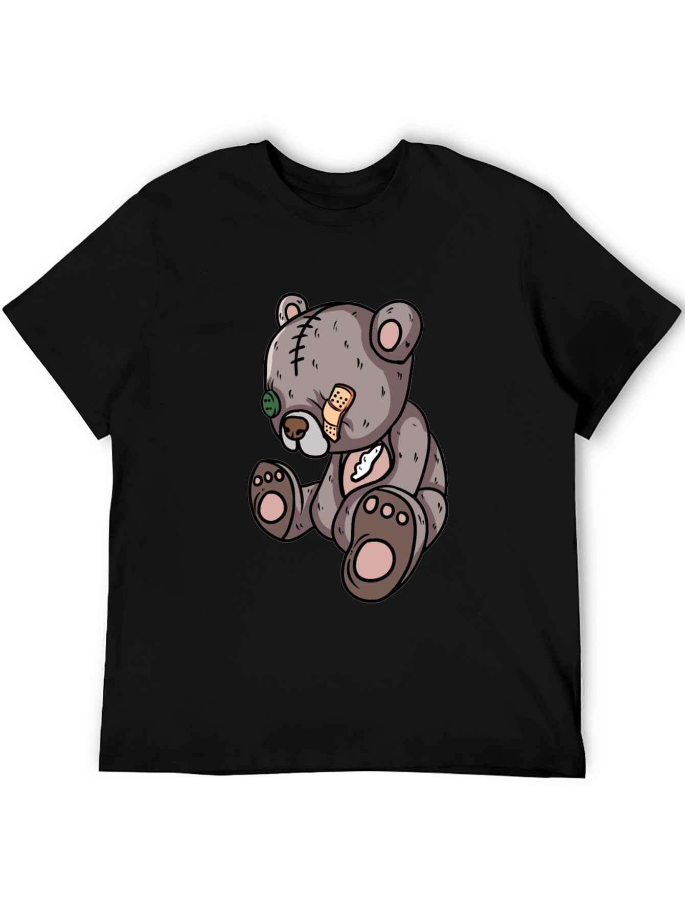 Cartoon Teddy Bear Graphic Black T-Shirt