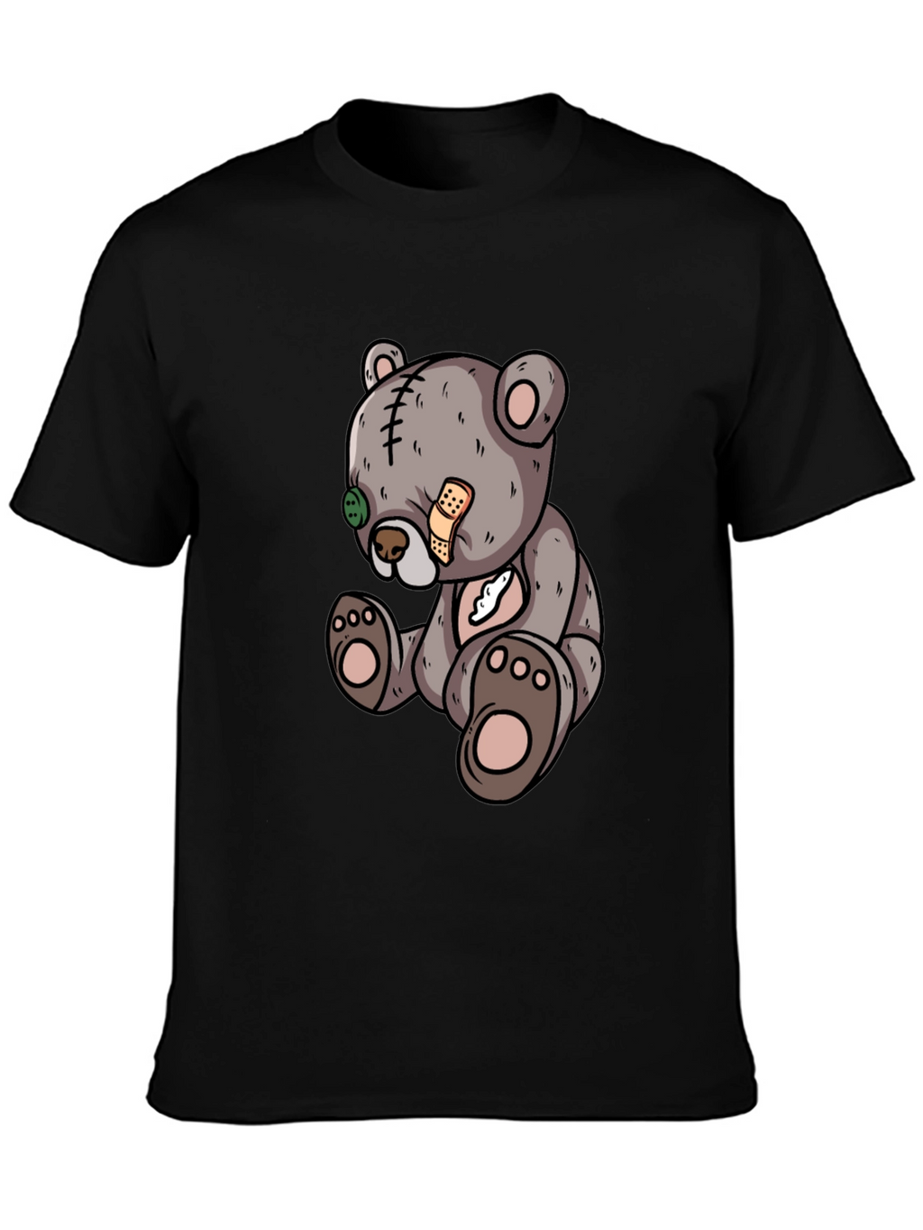 Cartoon Teddy Bear Graphic Black T-Shirt