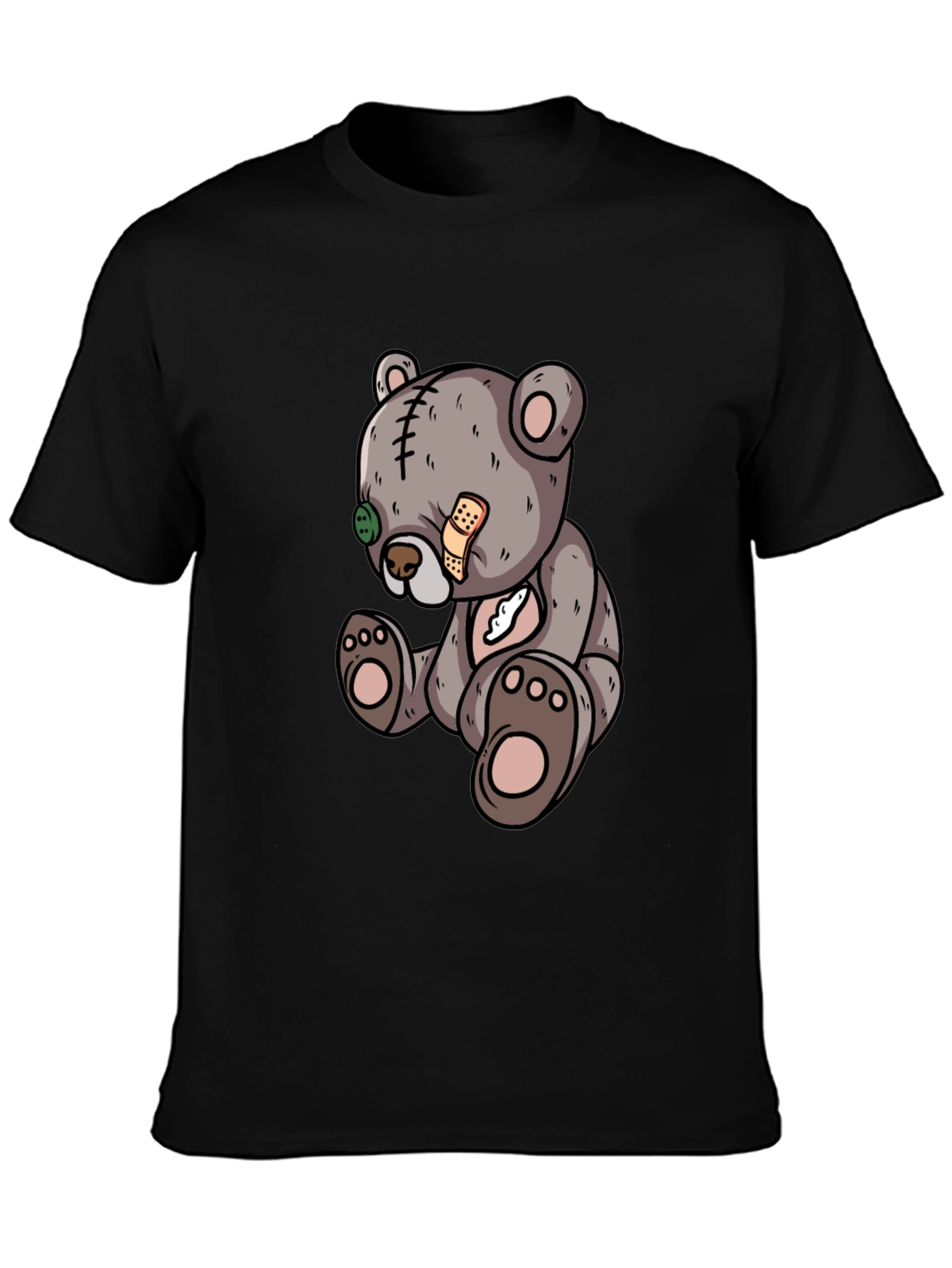 Cartoon Teddy Bear Graphic Black T-Shirt