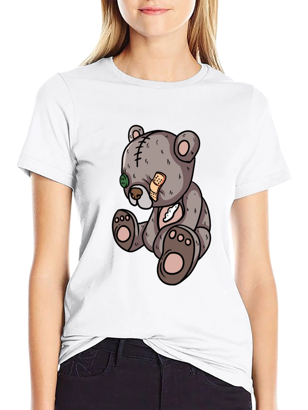Cartoon Teddy Bear Graphic Black T-Shirt