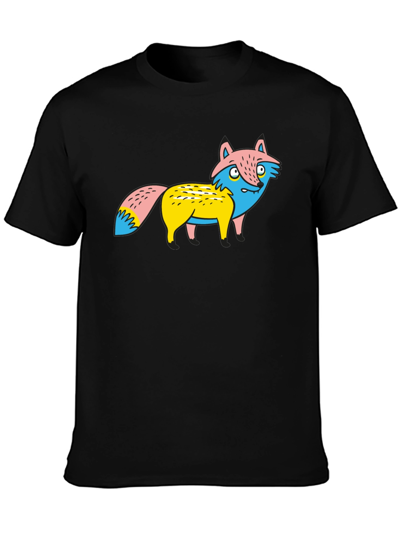 Cartoon Fox Graphic Tee - Unique Print Black Shirt