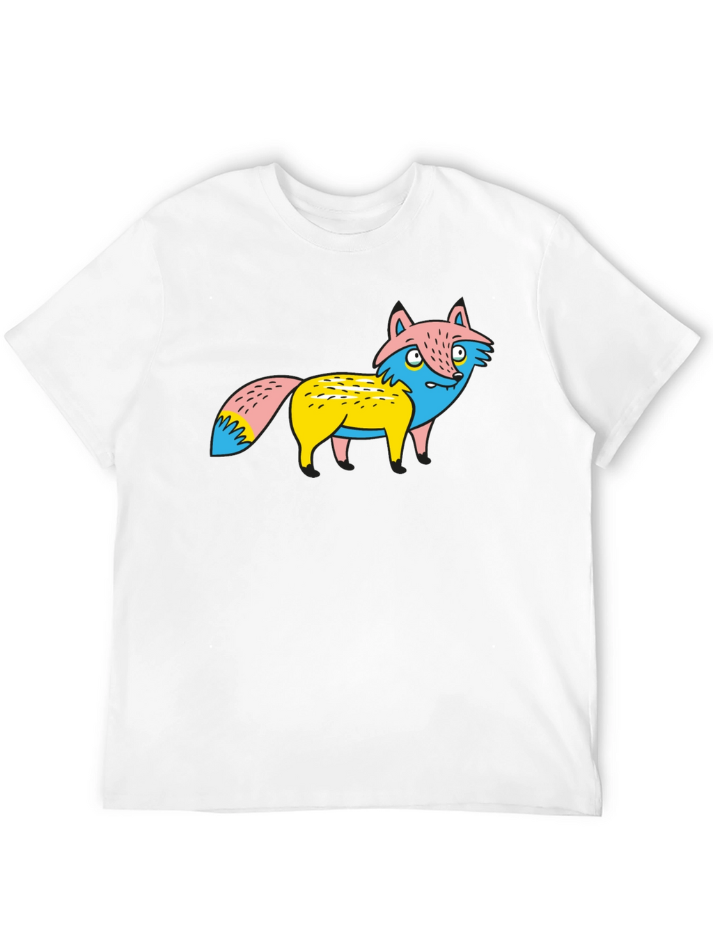 Cartoon Fox Graphic Tee - Unique Print Black Shirt