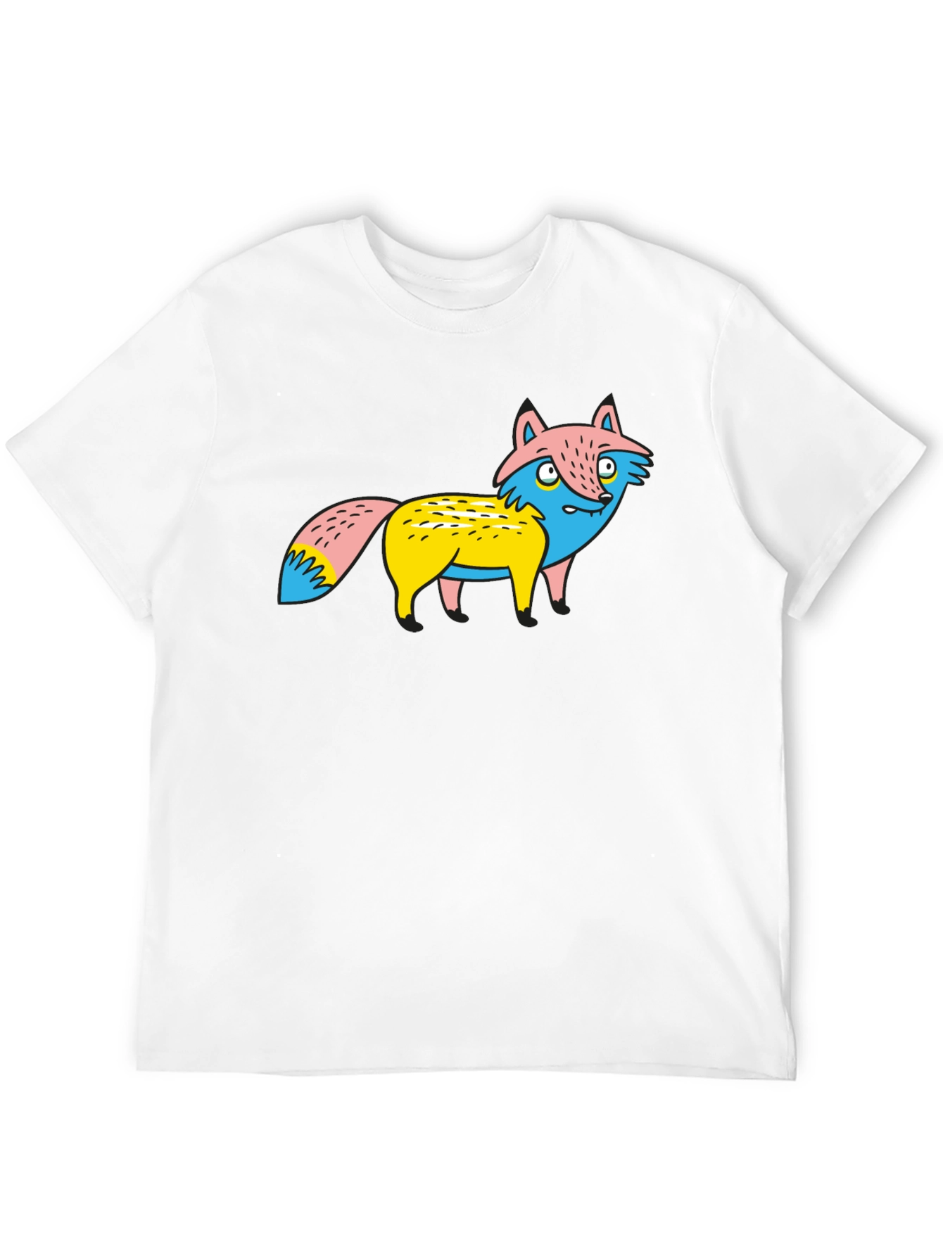 Cartoon Fox Graphic Tee - Unique Print Black Shirt