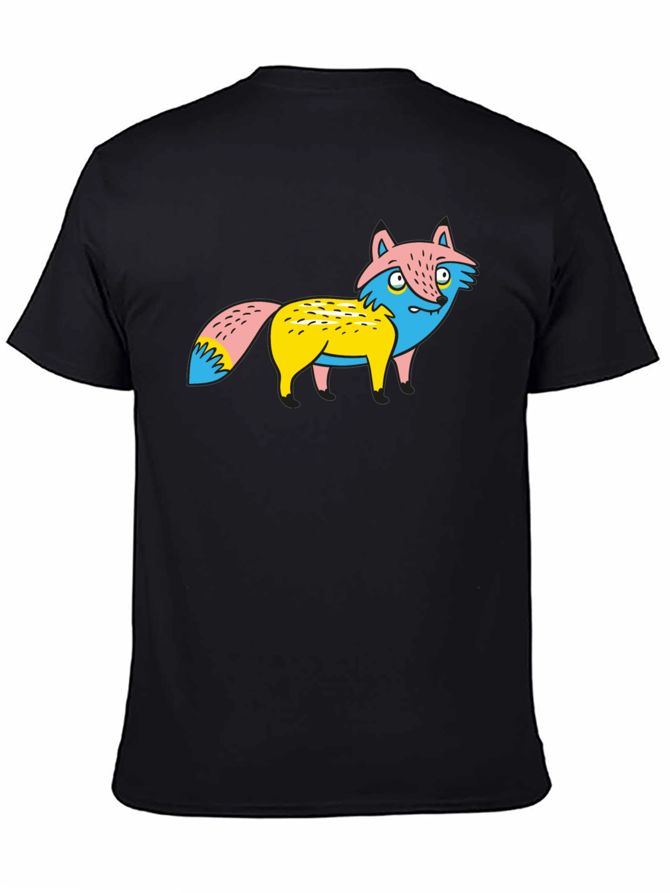 Cartoon Fox Graphic Tee - Unique Print Black Shirt