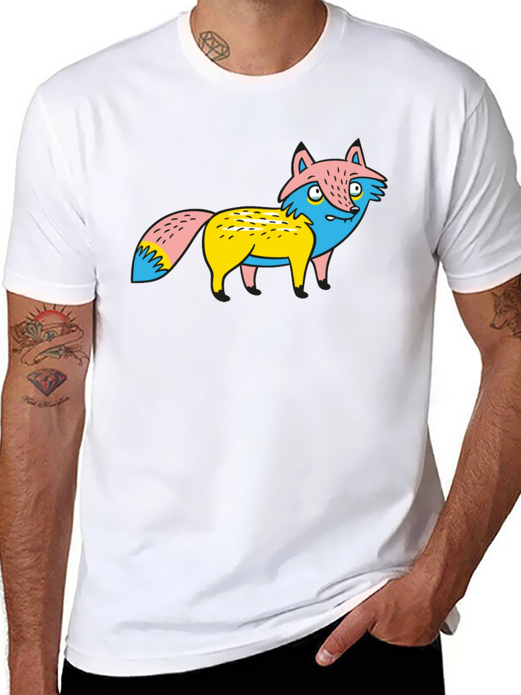Cartoon Fox Graphic Tee - Unique Print Black Shirt