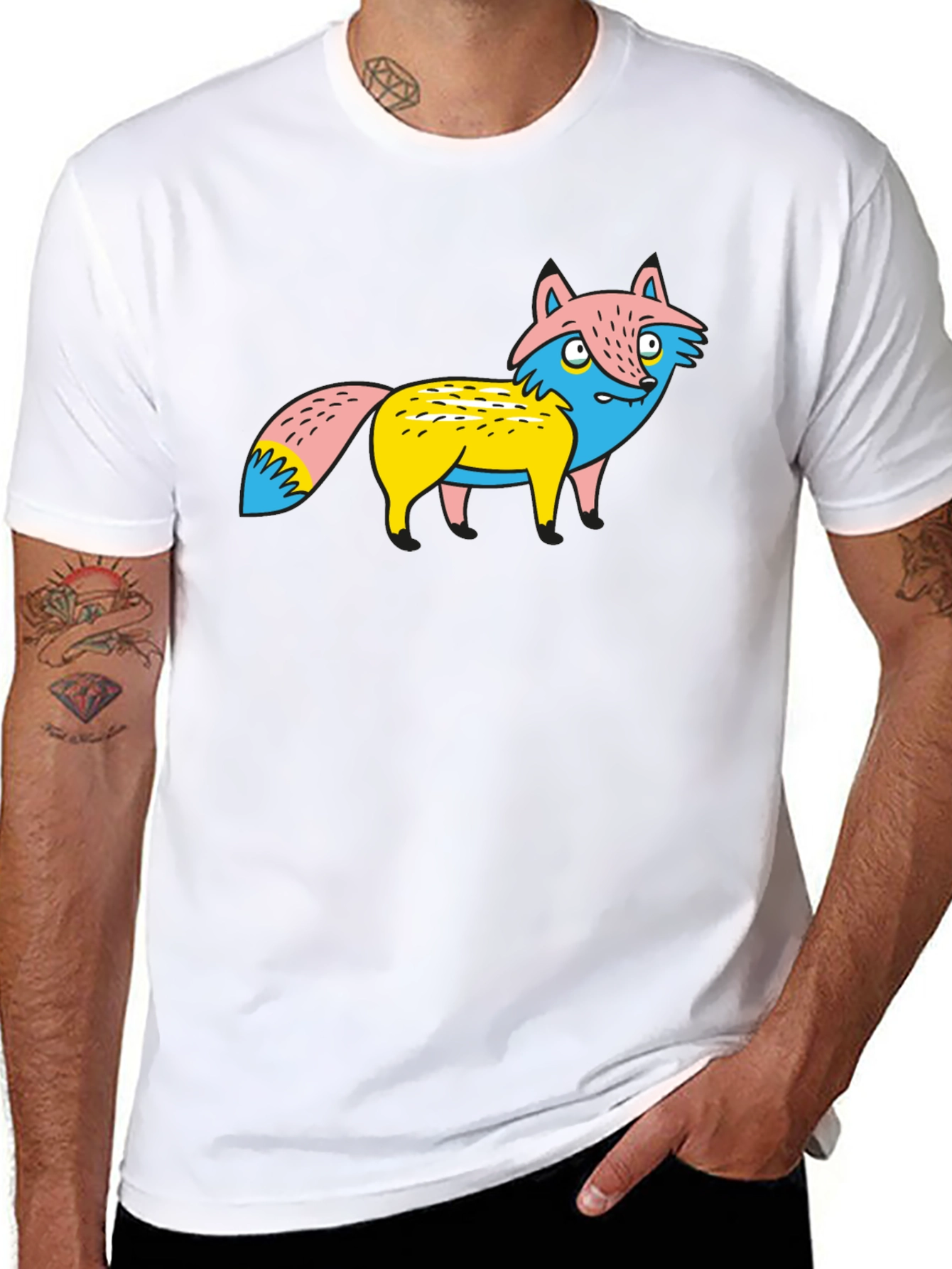 Cartoon Fox Graphic Tee - Unique Print Black Shirt