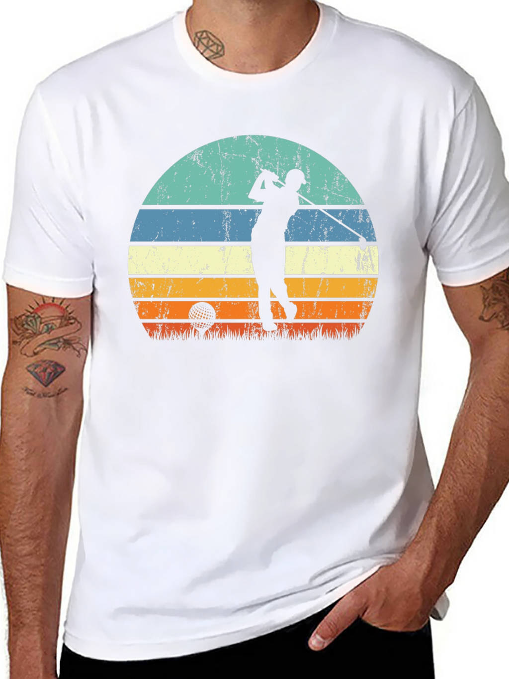 Retro Golf Sunset Tee - Black Graphic T-Shirt