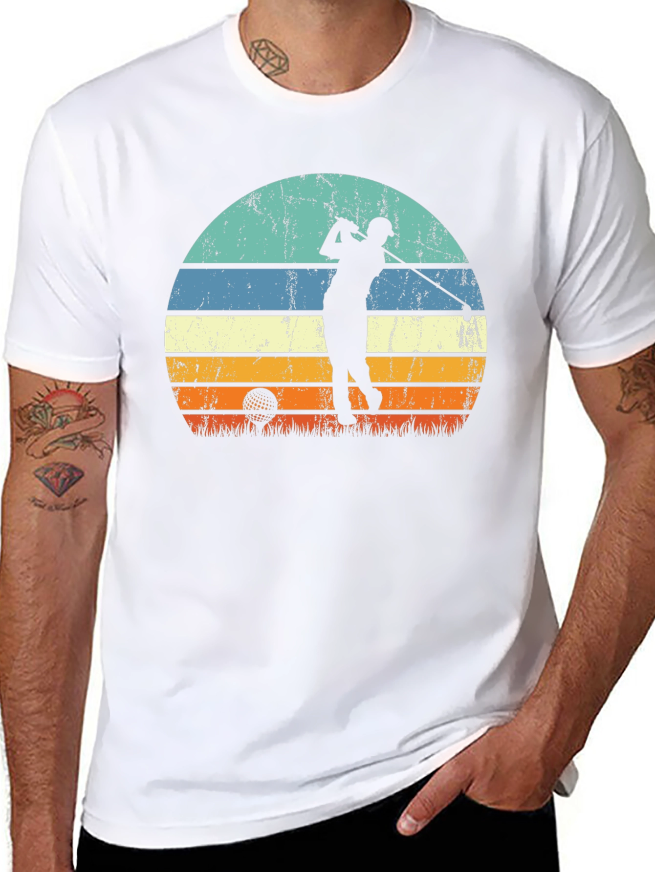Retro Golf Sunset Tee - Black Graphic T-Shirt