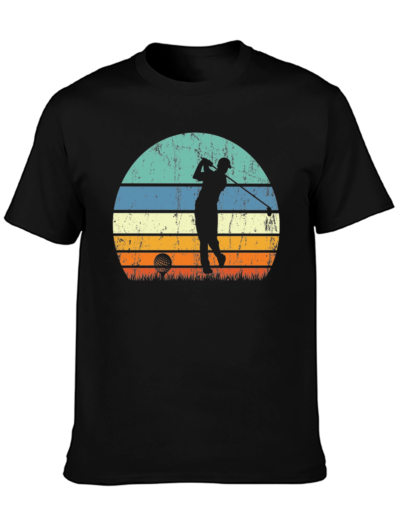 Retro Golf Sunset Tee - Black Graphic T-Shirt