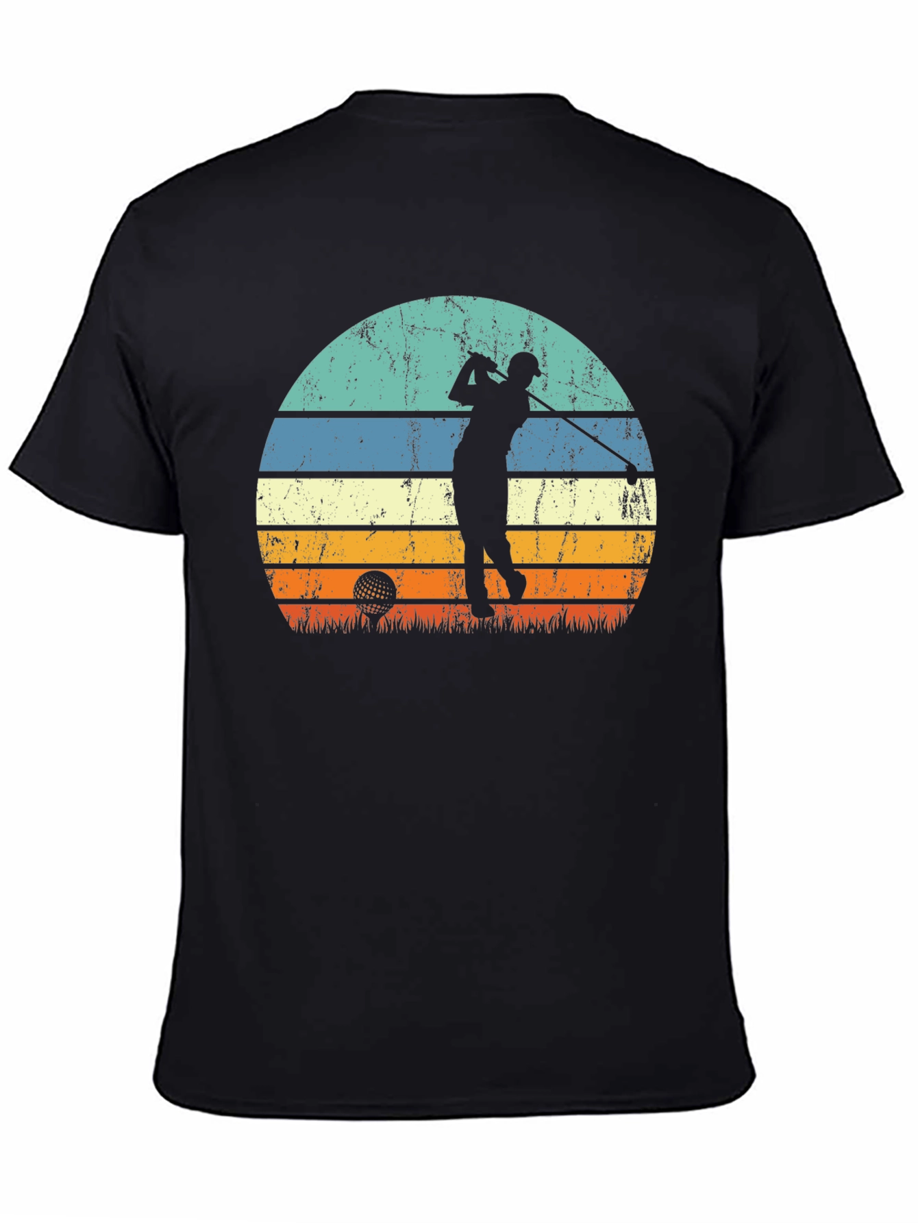 Retro Golf Sunset Tee - Black Graphic T-Shirt
