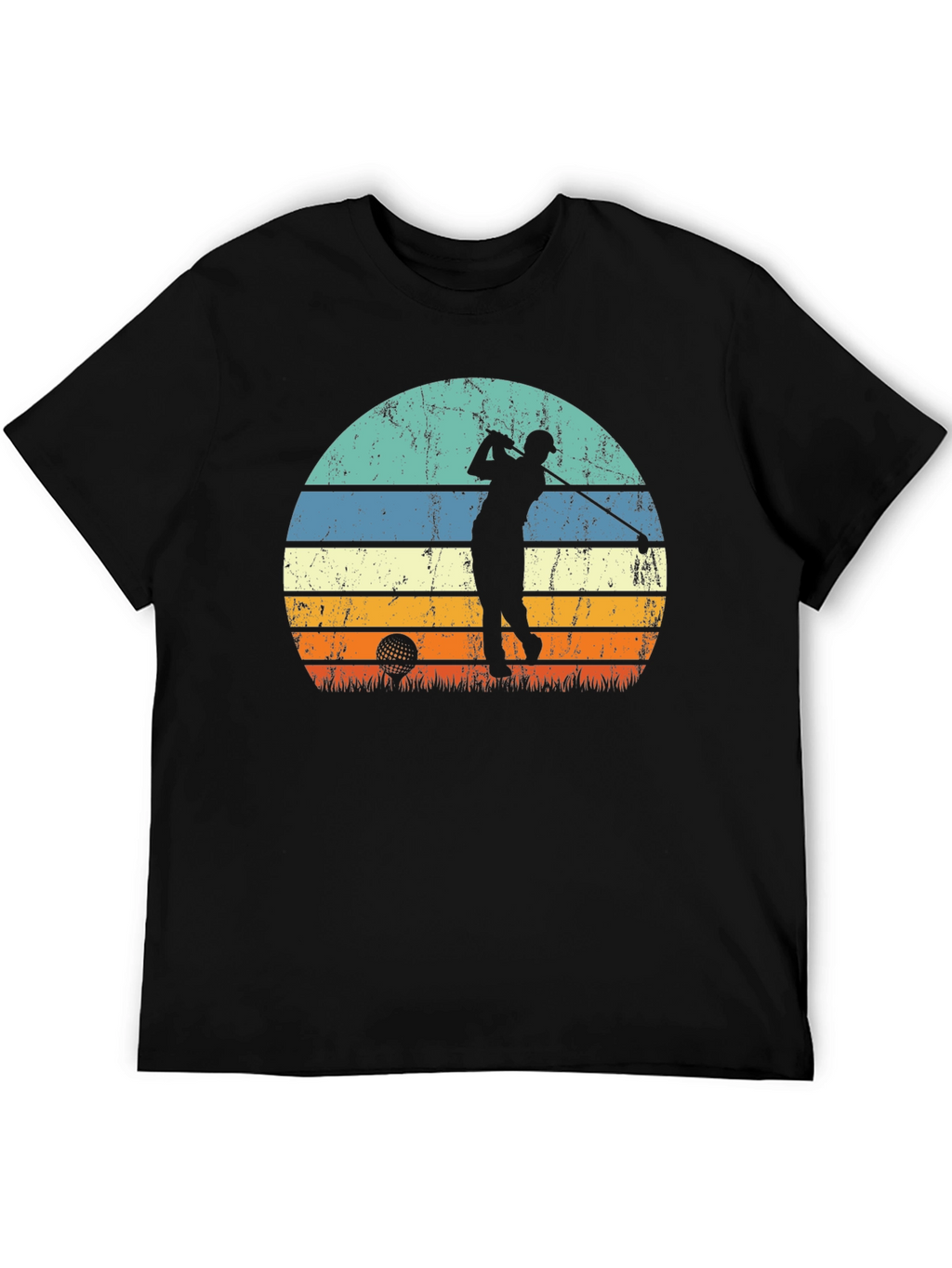 Retro Golf Sunset Tee - Black Graphic T-Shirt