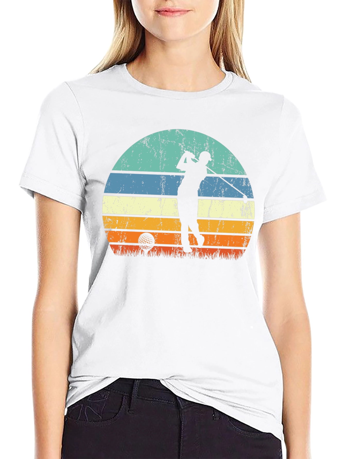 Retro Golf Sunset Tee - Black Graphic T-Shirt