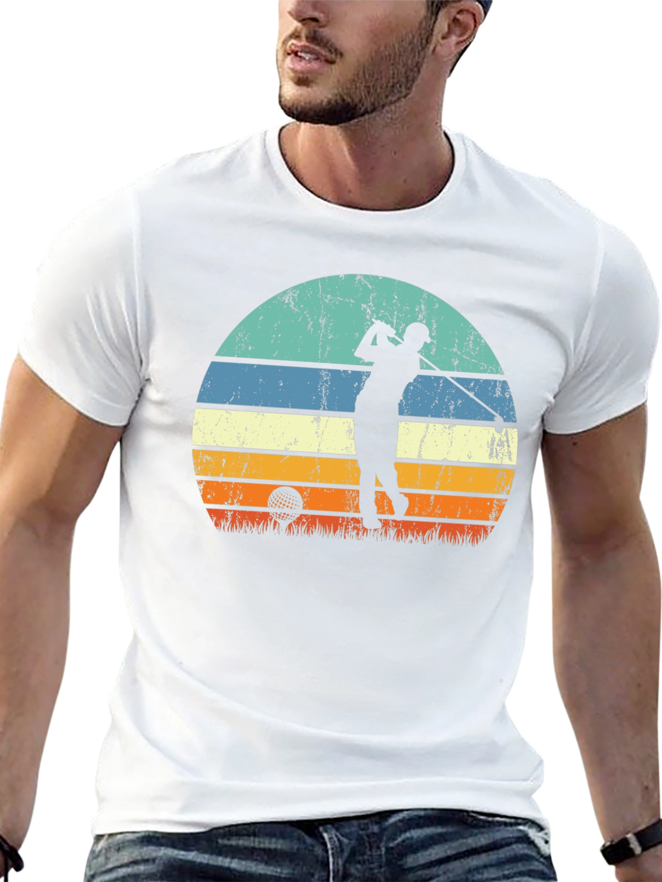 Retro Golf Sunset Tee - Black Graphic T-Shirt