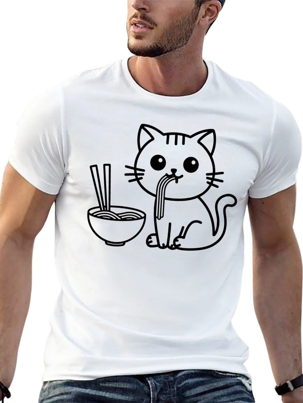 Cute Cat Ramen T-Shirt - Black