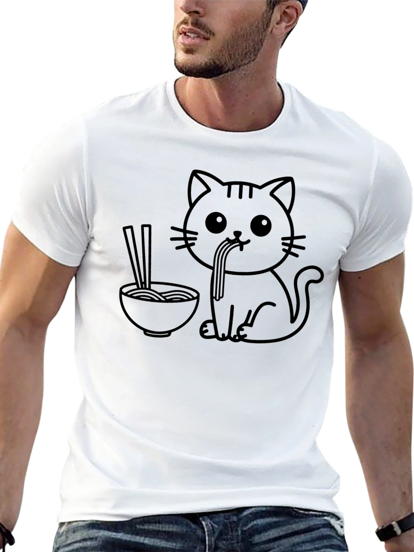 Cute Cat Ramen T-Shirt - Black