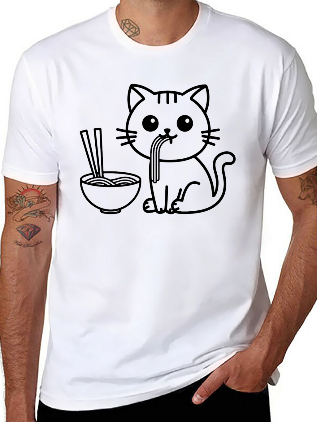 Cute Cat Ramen T-Shirt - Black